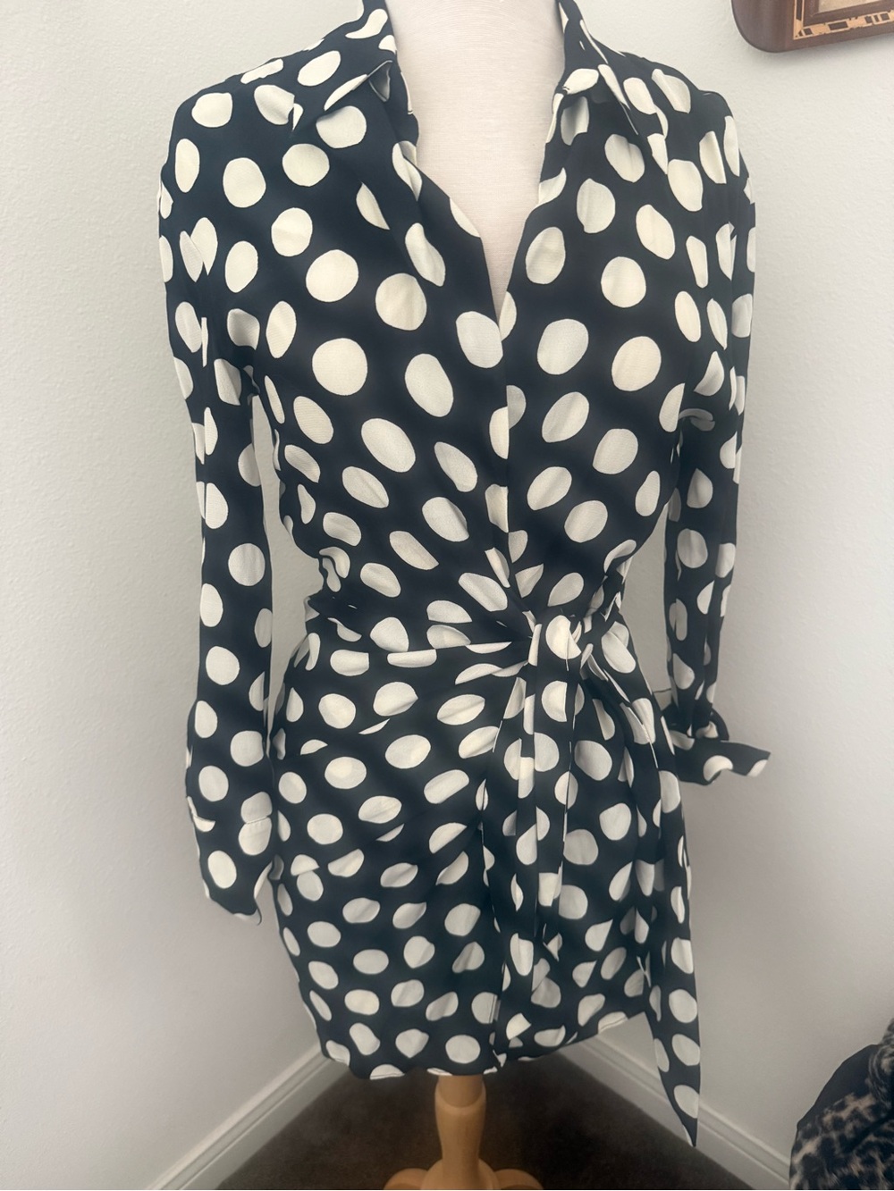 Zara Black and White Polka Dot Wrap Mini Dress